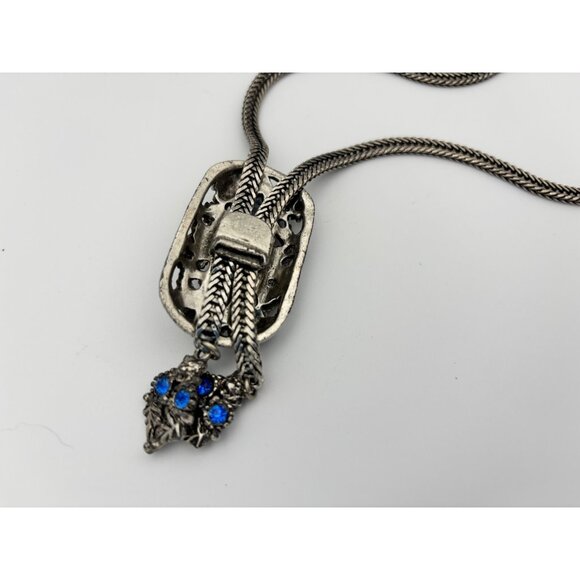 Selro Confetti Opal Lucite Lariat Necklace Blue Accents with Owls, Cat, Bear - Picture 5 of 5